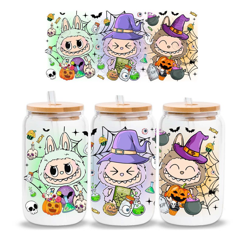 UV-DTF Cup Wrap Stickers | Cute Halloween Witches & Bunny Costumes | Spooky Potion Magic Fall Cup Decor