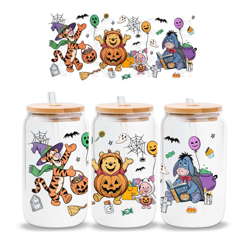 UV-DTF Cup Wrap Stickers | Halloween Winnie the Poohh, Tiggerr, Piglett & Eeyoree