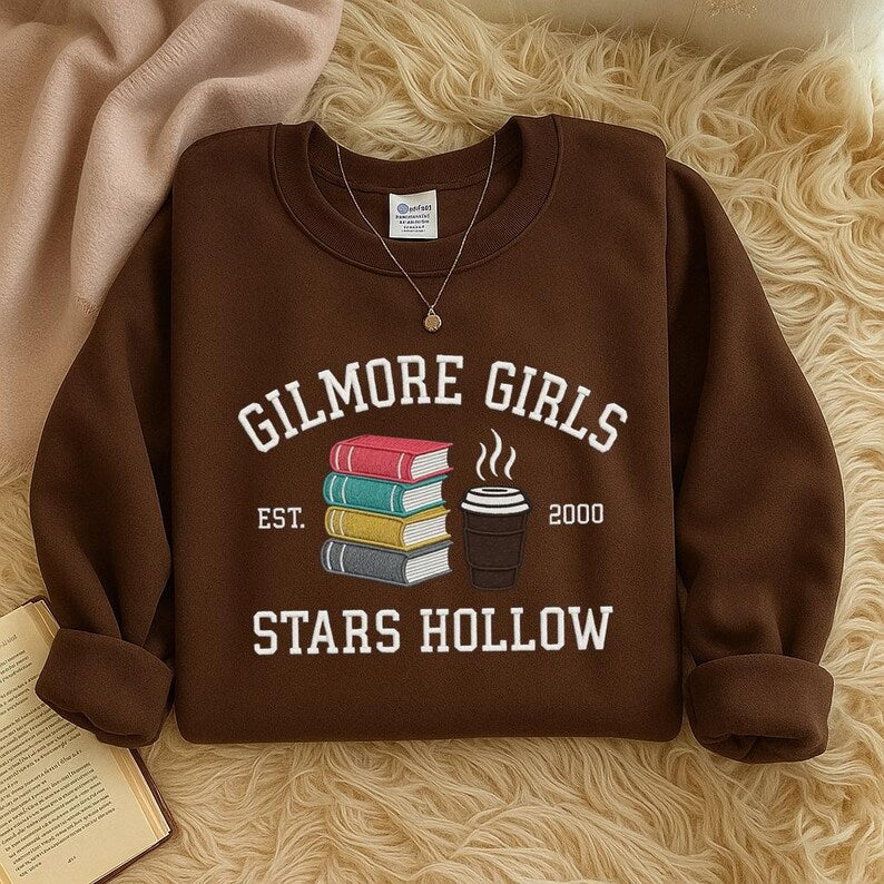 Embroidered Gilmoree Girls Stars Hollow Books & Coffee Sweatshirt Design