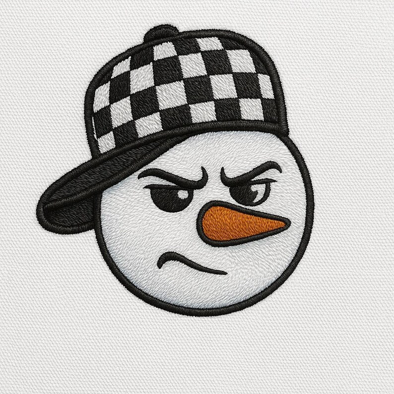 Embroidered Cool Snowman Crewneck with Checker Hat