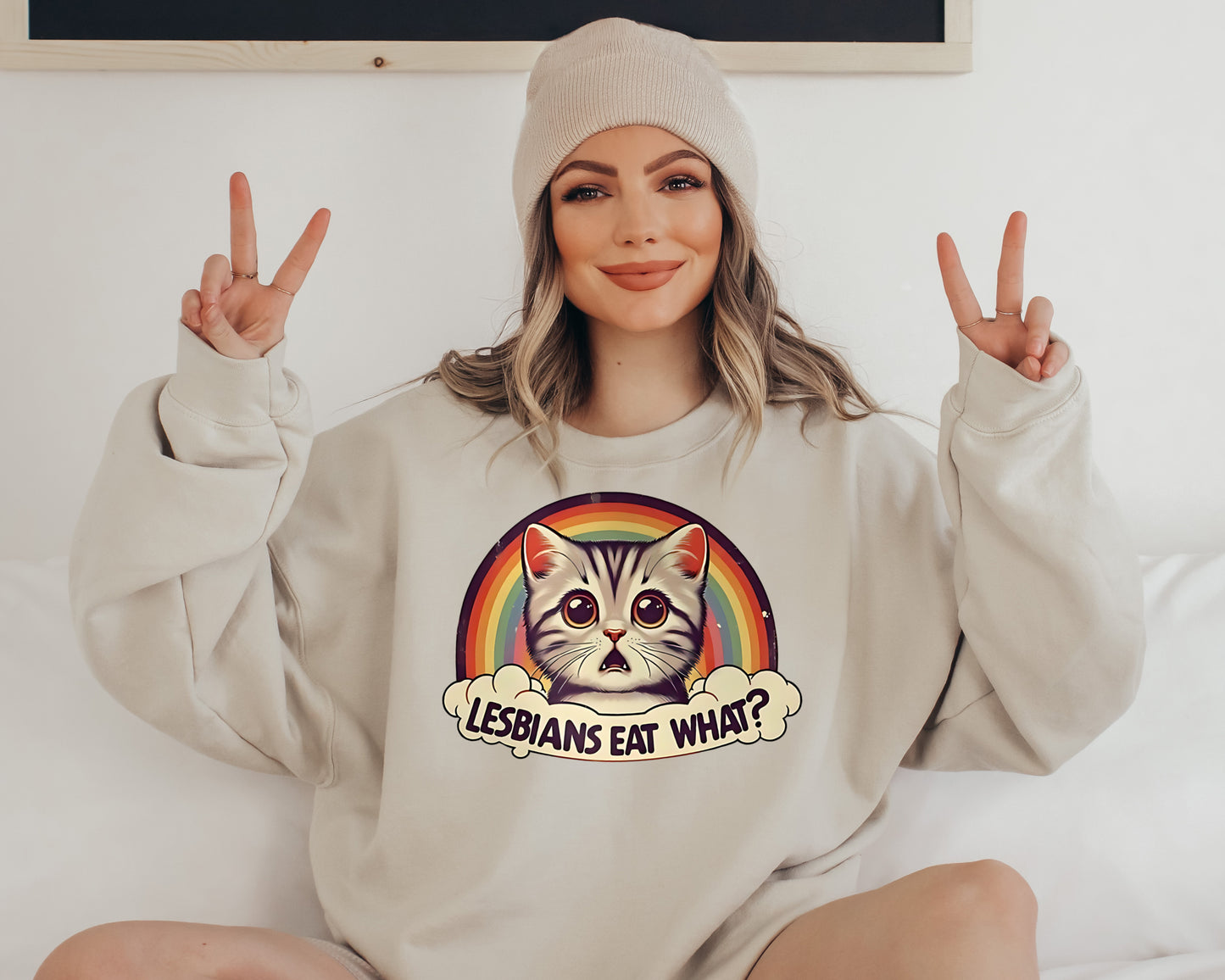 DTF Transfer Eat What? Funny Cat Rainbow Design