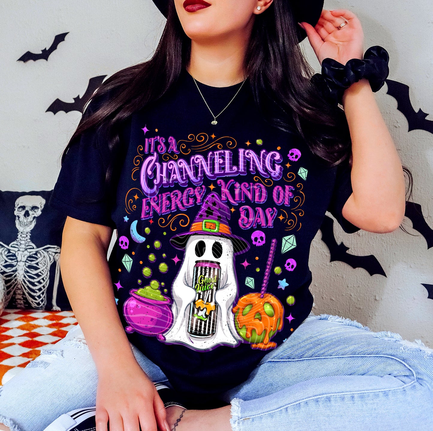 DTF Transfer Halloween – Channeling Energy Ghost with Cauldron & Candy