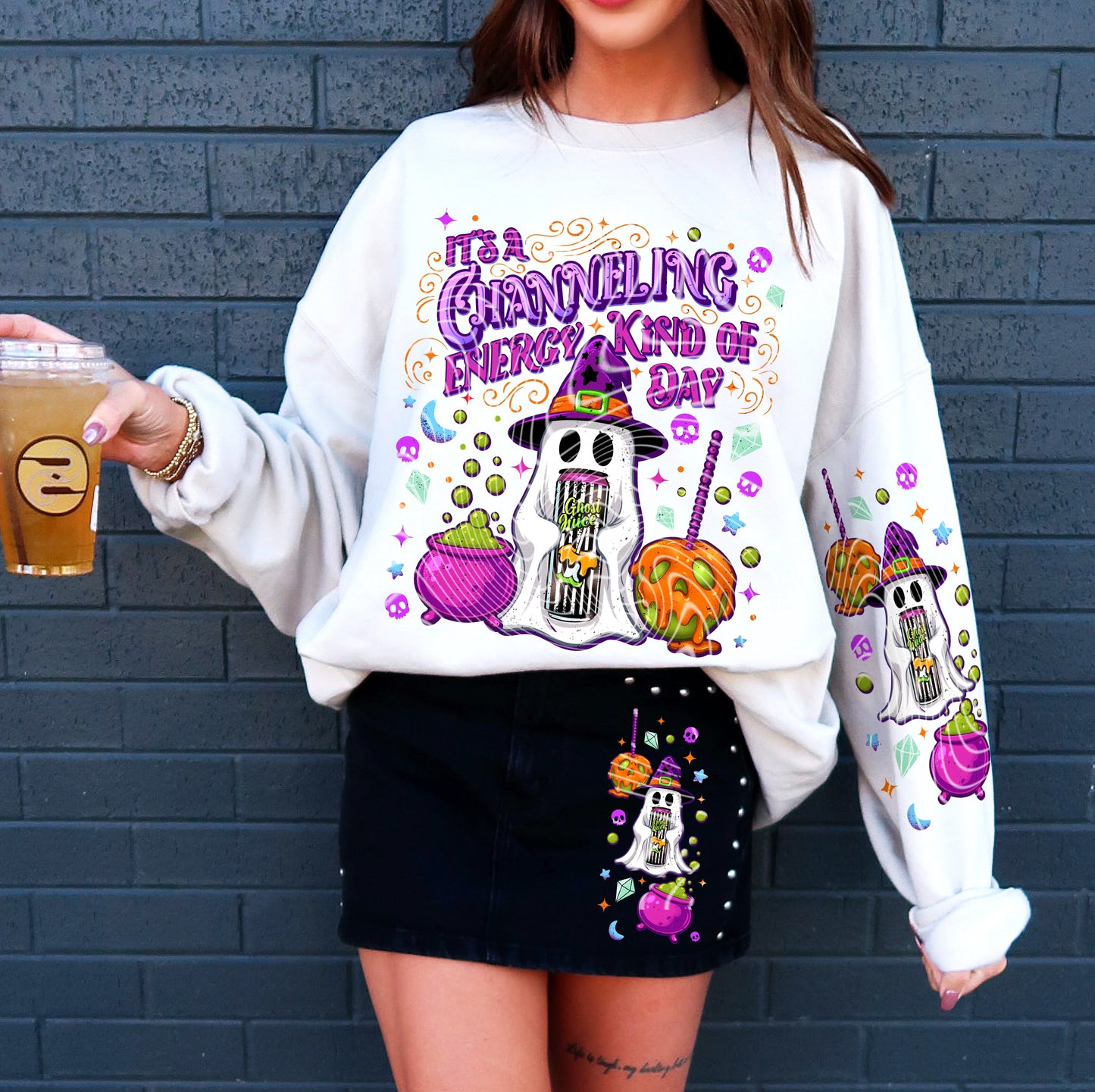 DTF Transfer Halloween – Channeling Energy Ghost with Cauldron & Candy