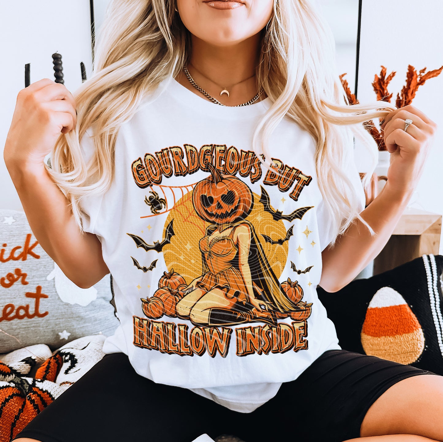 DTF Transfer Halloween – Gourdgeous But Hallow Inside Pumpkin Girl
