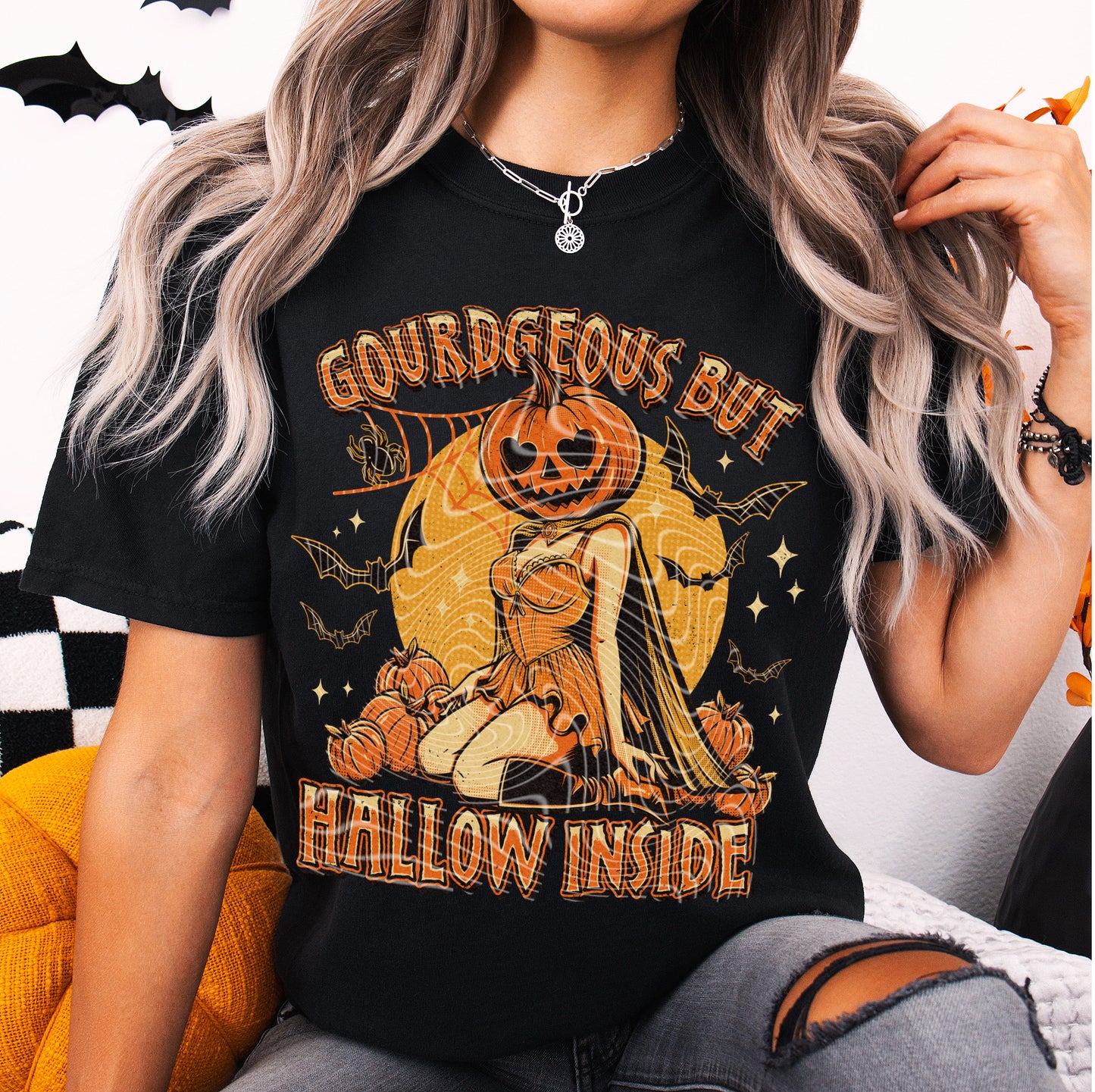 DTF Transfer Halloween – Gourdgeous But Hallow Inside Pumpkin Girl