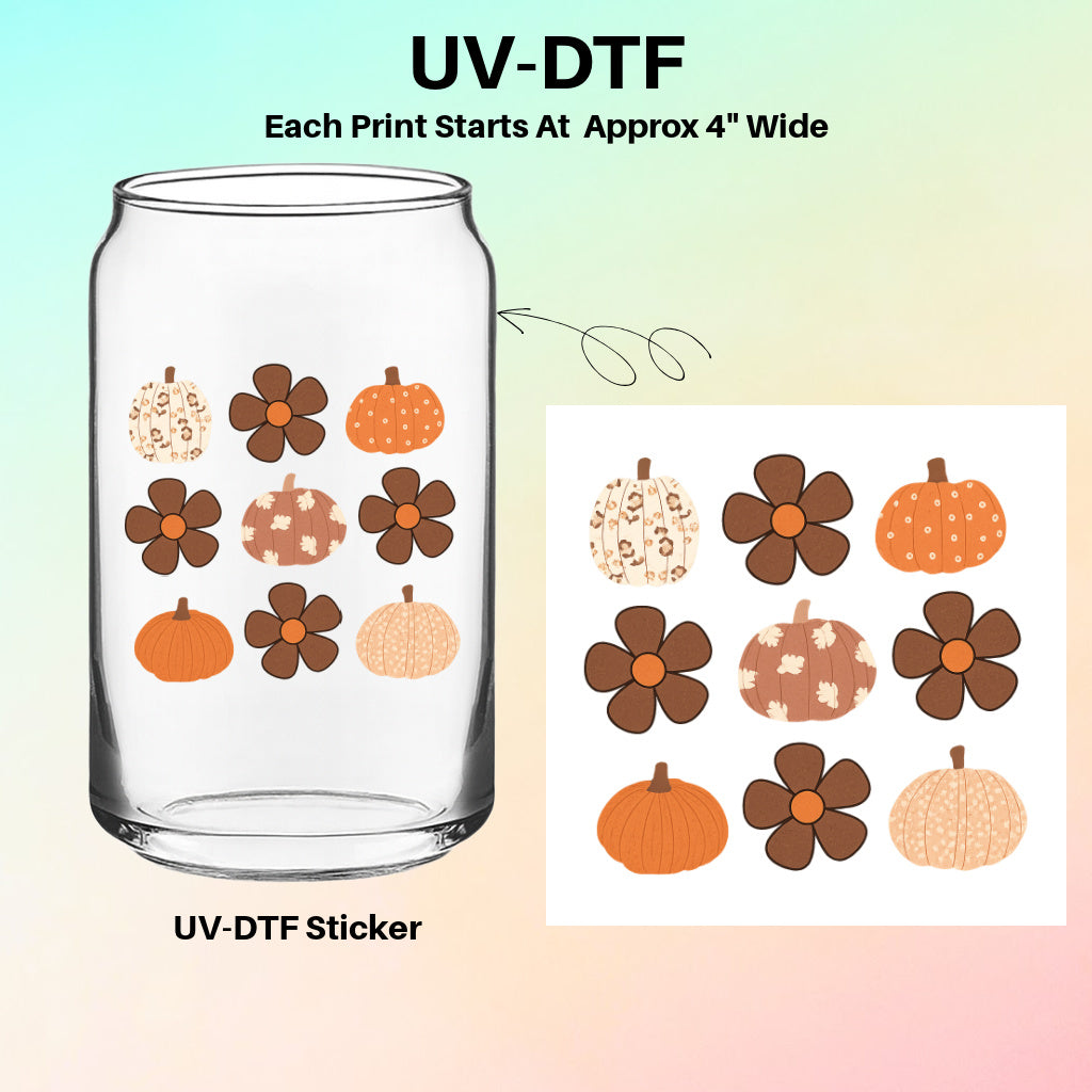 UV-DTF Stickers – Fall Pumpkins and Flowers Pattern Design