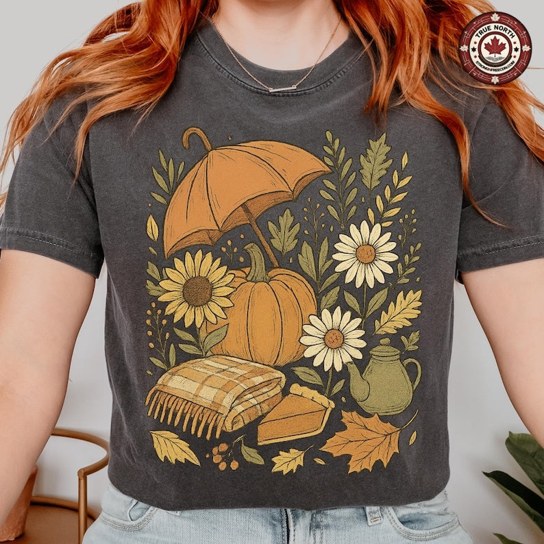 Retro Pumpkin and Sunflower Fall Vibes ready-to-press DTF transfer photo 2