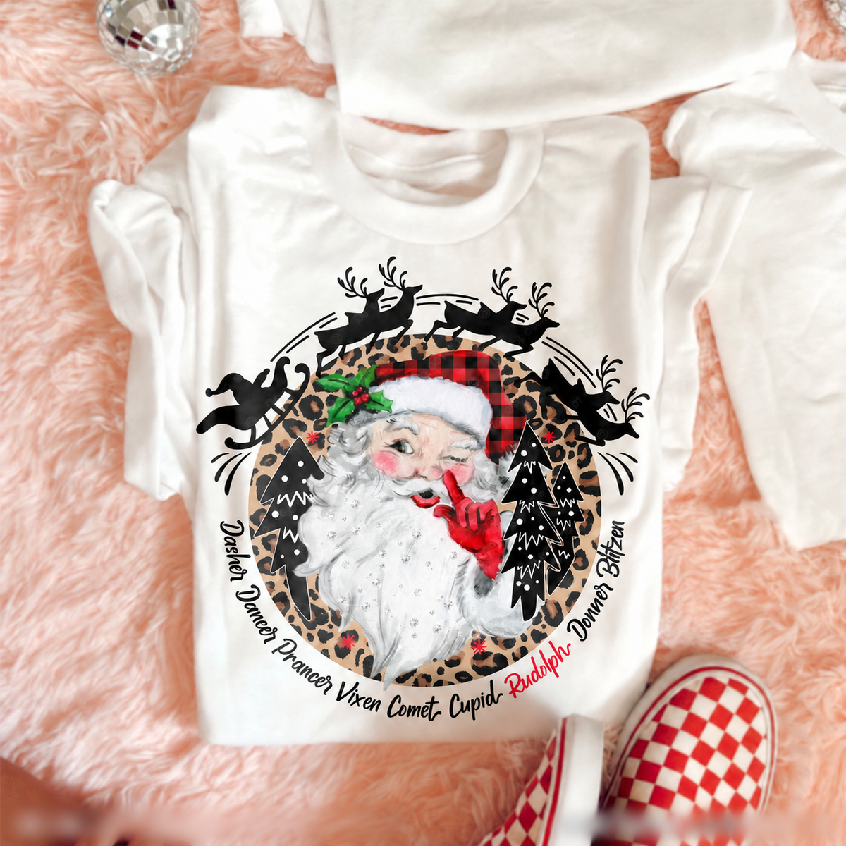 Vintage Santa and Reindeer Names printed garment design preview