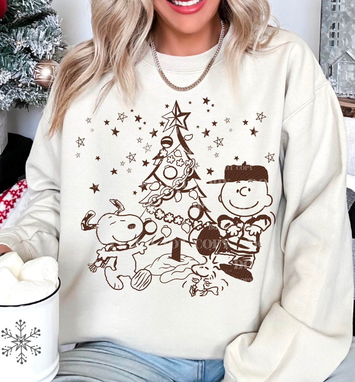 Charlie Brownn Christmas – Brown Tree and Characters DTF transfer shown on a garment
