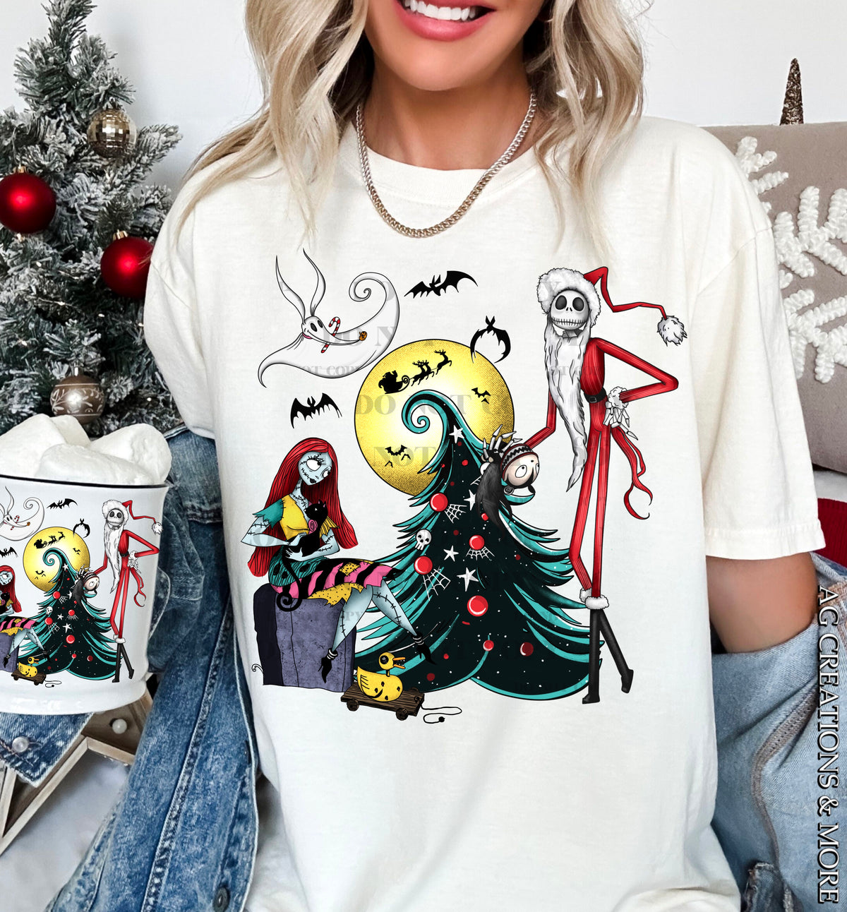 Spooky Christmas Tree – Colour Character Collage DTF transfer shown on a garment; sleeve transfer sold separately