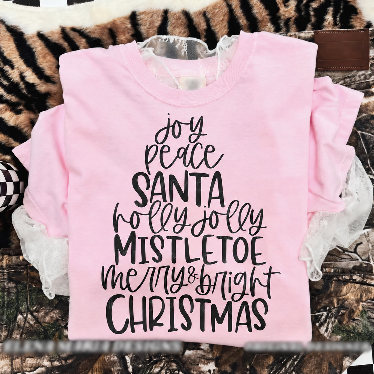 Joy, Peace and Merry Bright Christmas Words printed garment design preview