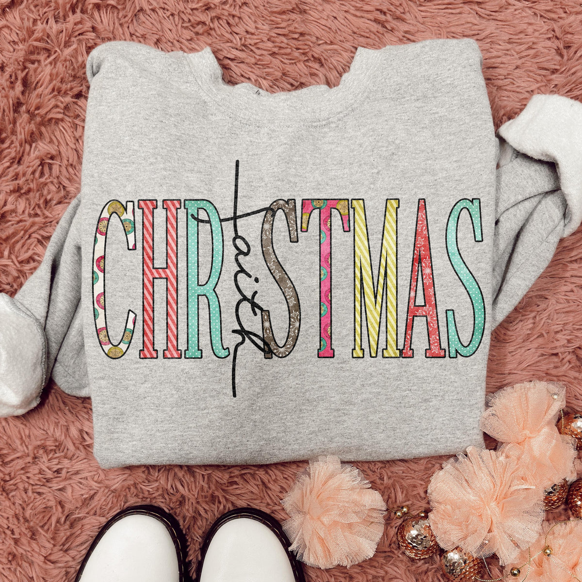 Christmas Faith – Colourful Letters printed garment design preview