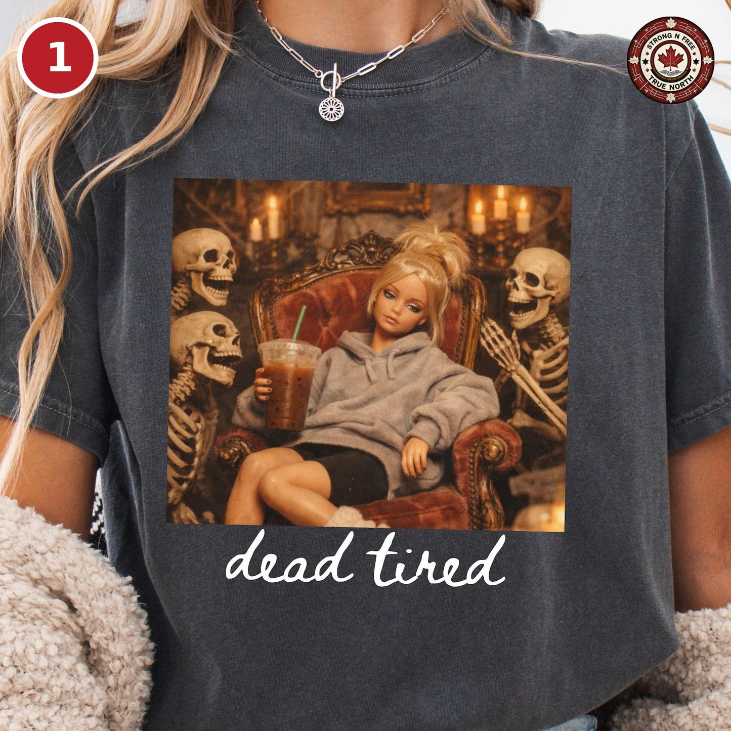 Design 1 Dead Tired Mom retro Halloween DTF transfer