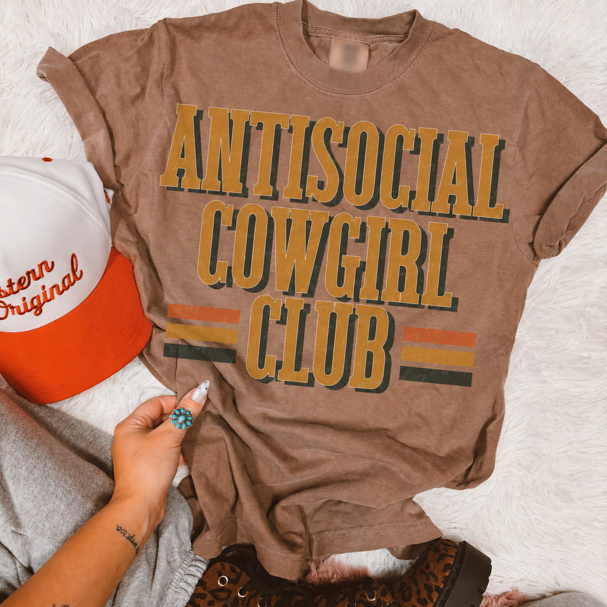 Antisocial Cowgirl Club printed garment design mockup