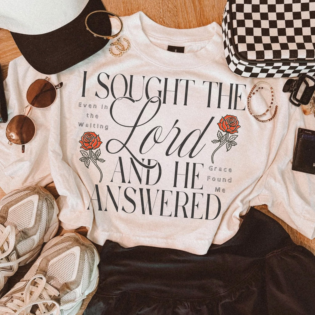 I Sought the Lord and He Answered printed garment design mockup