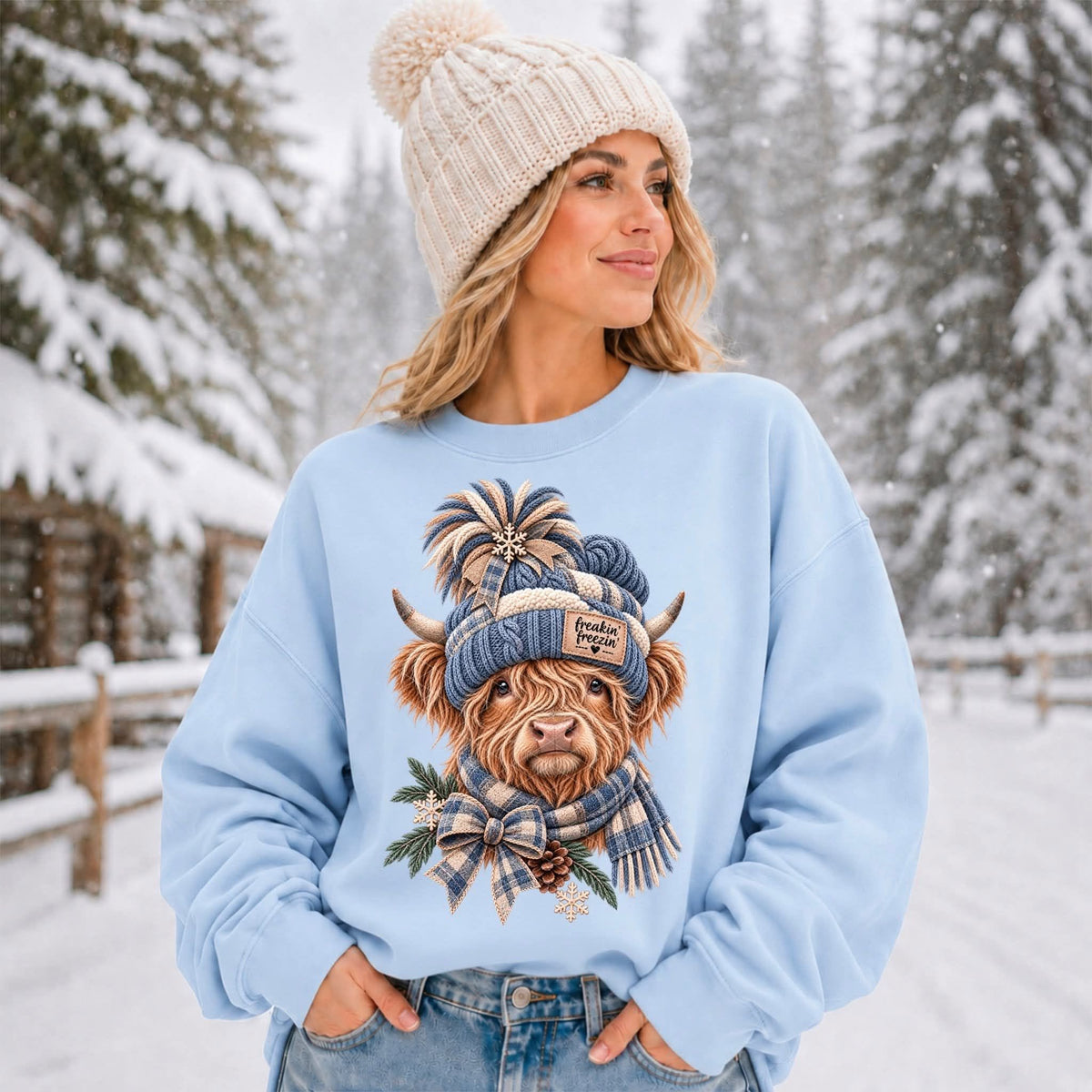 Cozy Christmas Winter Teddy Bear Graphic – DTF transfer artwork shown on sample mockup