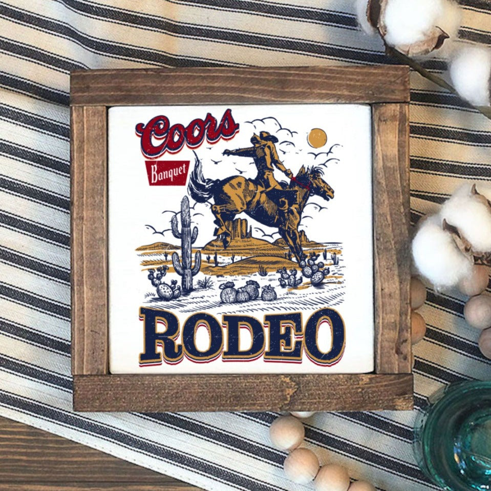 Rustic Framed Wooden 7" & 13" Coors Rodeo