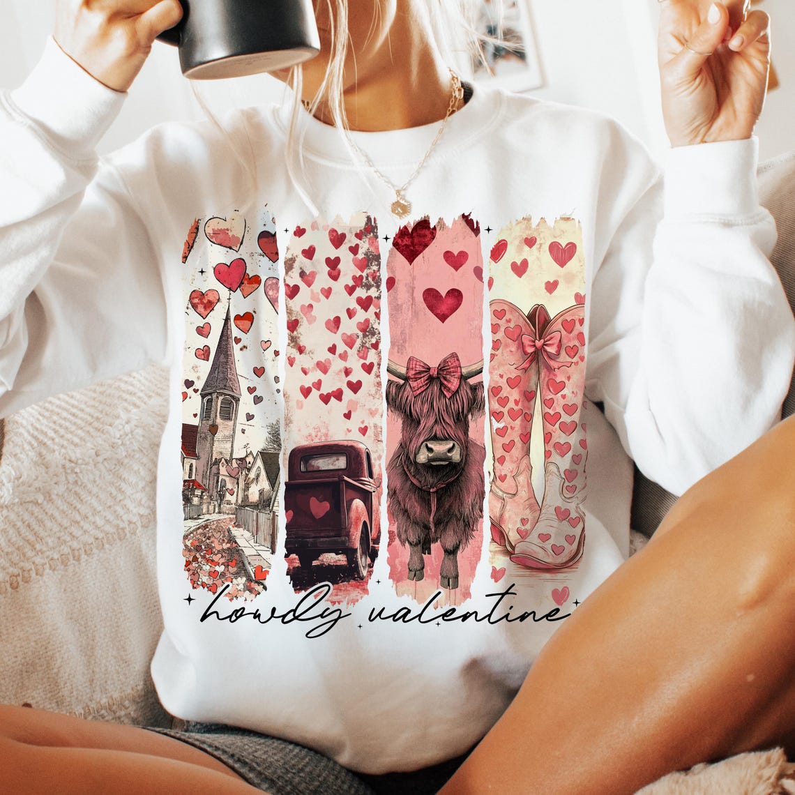 Sweatshirt Crew Hoodie Or T-Shirt Happy Valentines Farm Rustic Howdy