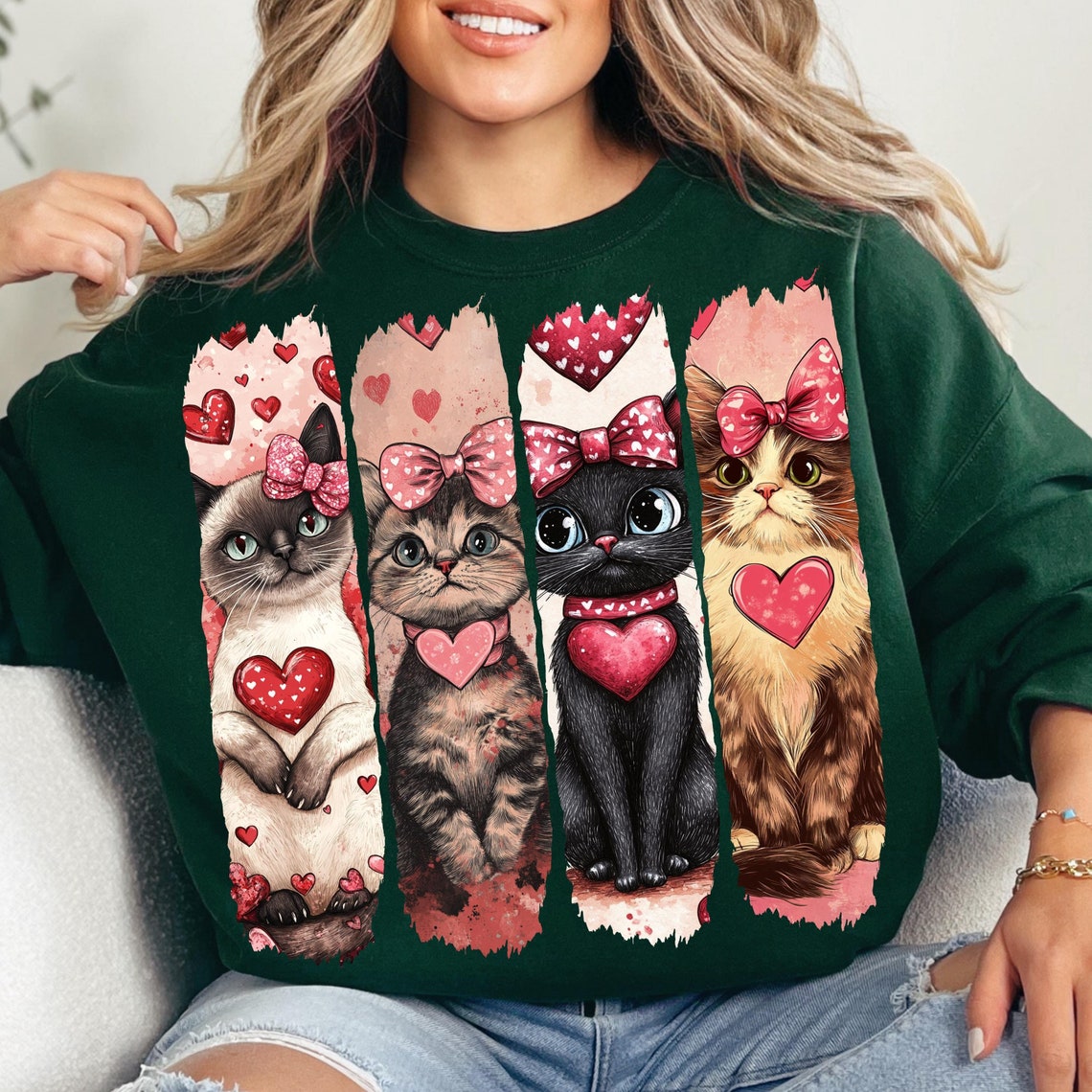 DTF Transfer Happy Valentines Cats With Hearts Rustic