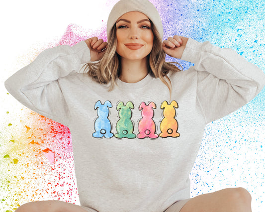 Easter Watercolor Bunnies T-Shirt or Sweatshirt Cute and Playful Design for Spring Celebrations .