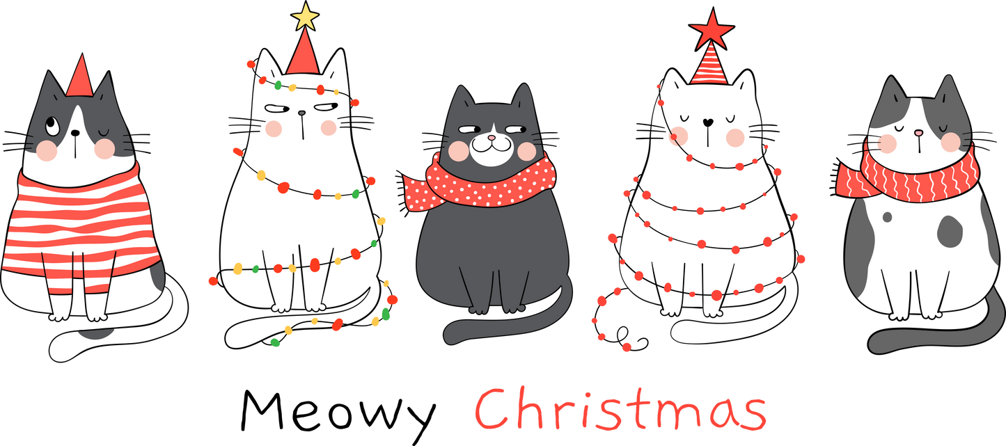 DTF Transfer Meowy Christmas Festive, Cat, Christmas 11" Wide