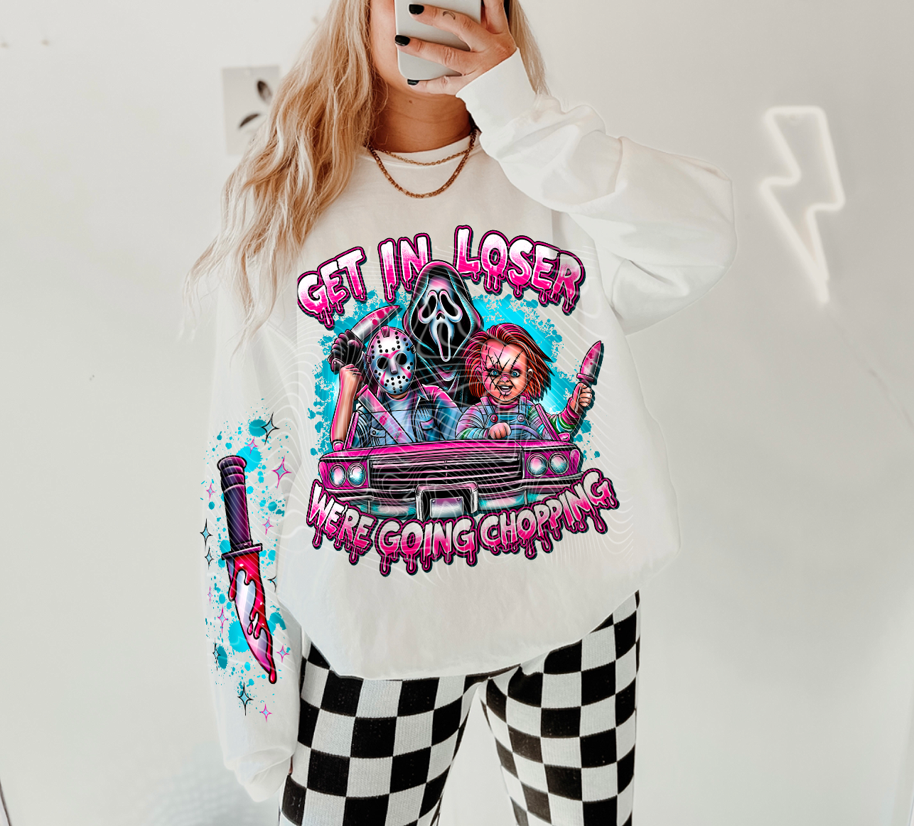 T-Shirts Sweatshirts Halloween Horror Get In Loser we going Chopping .