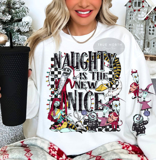 Naughty or Nice Christmas Sweatshirt - Long Sleeve T-Shirt with Festive Print .