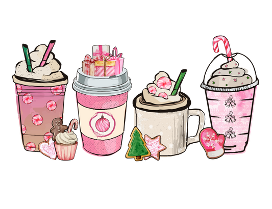 DTF Christmas Elf  Pink Coffee  Plaid Coffee Friend's  11" Wide
