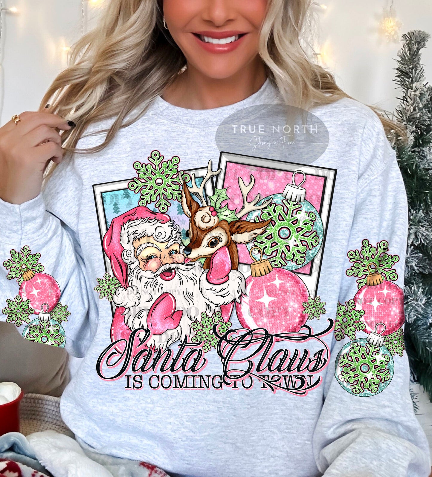Christmas Santa Sweatshirt or T-Shirt Free Sleeve Limited Edition Holiday Apparel .