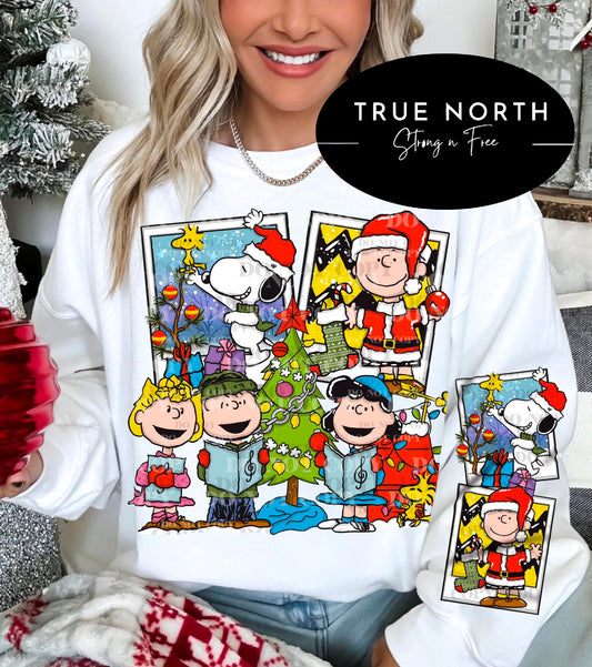 Vintage Peanuts Christmas Sweatshirt or T-Shirt with Festive Tree Sleeve - Limited Edition .