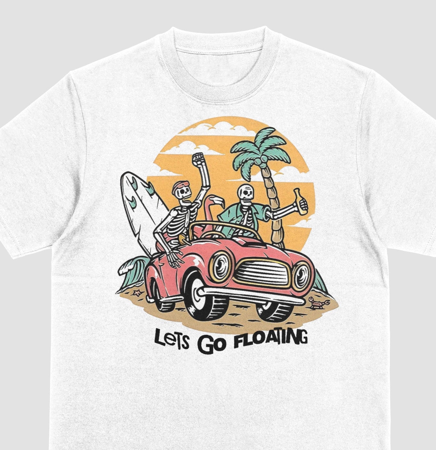 T-Shirt Or Sweatshirt Summer Skulls Beach Floating vintage - Can Change Bottom .