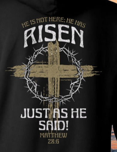 Christian Easter He Has Risen T-Shirt or Hoodie with Cross Design .