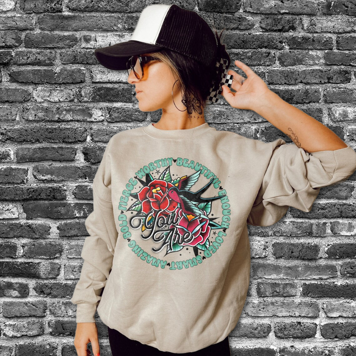 Mentle Heath Worthy Tattoo Style T-Shirt Sweatshirt - Unique and Edgy Design .