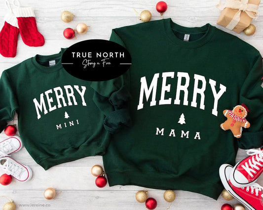 Sweatshirt T-Shirt Hoodies  Christmas Merry Mama Mini .