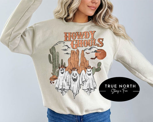T-Shirt Or Sweatshirt Halloween Fall Howdy Ghouls  Jumbo Print .