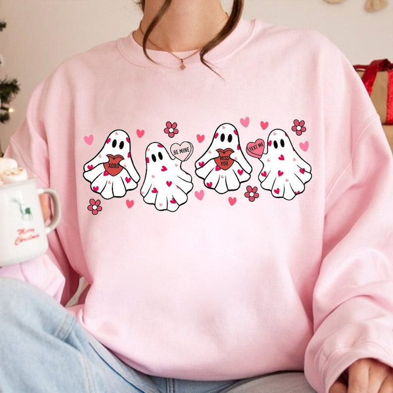 Valentines Ghost Hearts Sweater or T Shirt Cute Cozy for the