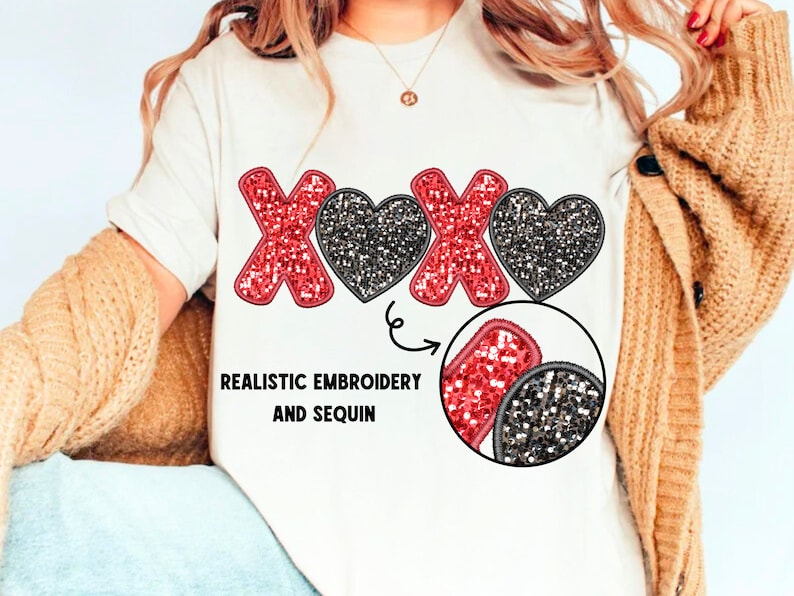 Sweatshirt Or T-Shirt Valentine xxoo sequin faux embroidery .