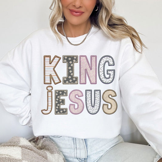T-Shirt Sweatshirt  Easter Christian King Jesus  Faux Embroidery .