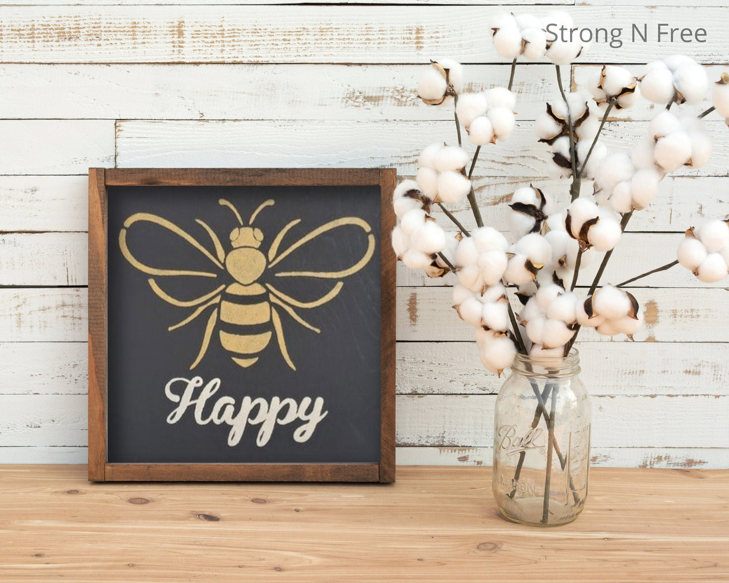 Be happy spring sign decor, bee happy, wooden signs, bee decor, bee decorations, farmhouse signs, summer signs, happy decor, black and white