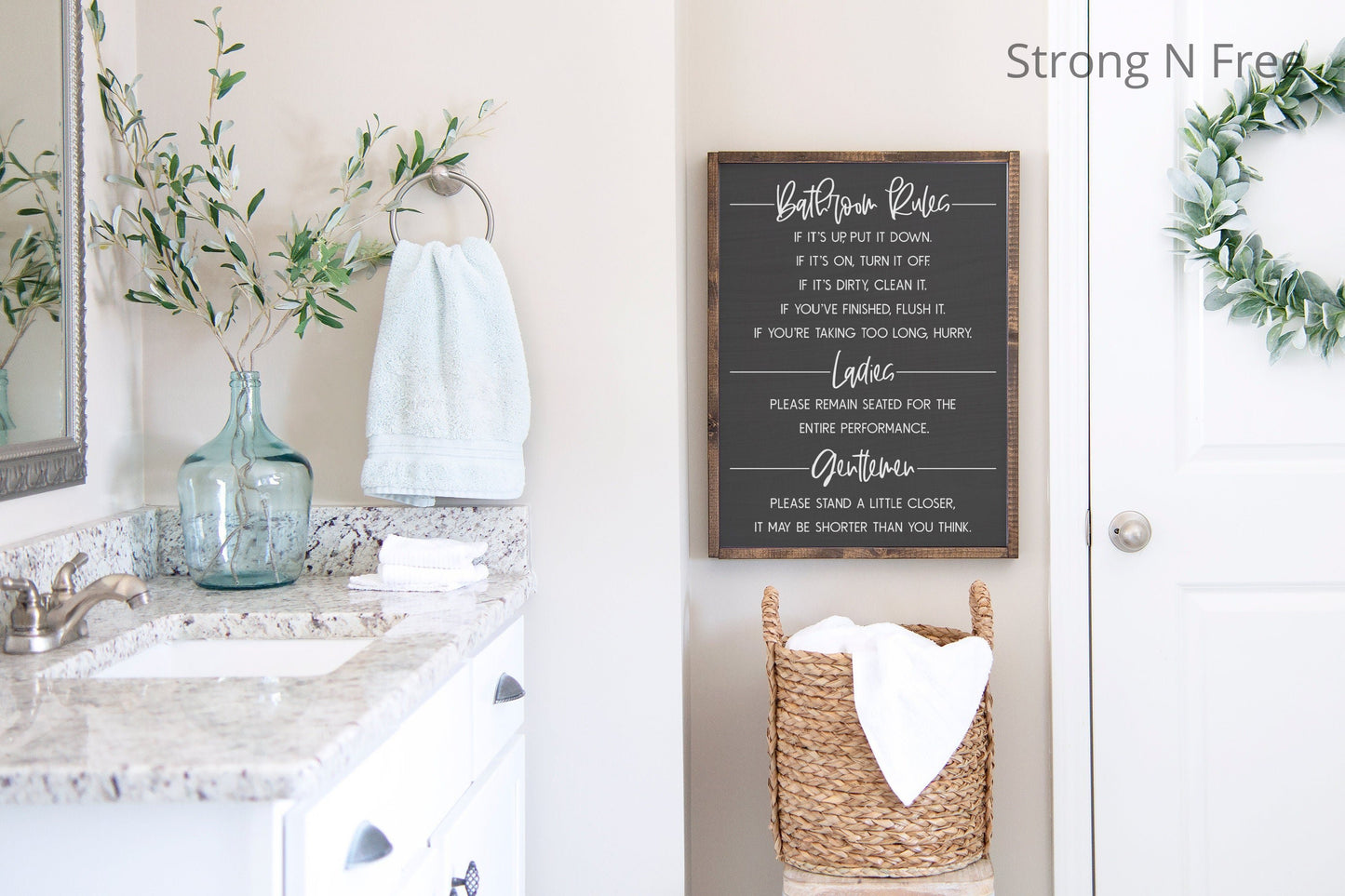 Bathroom Rules Sign | Bathroom Wall Decor | Funny Bathroom Sign | Flush the Toilet Please Remain Seated | Guest Bathroom Kids Bathroom Decor