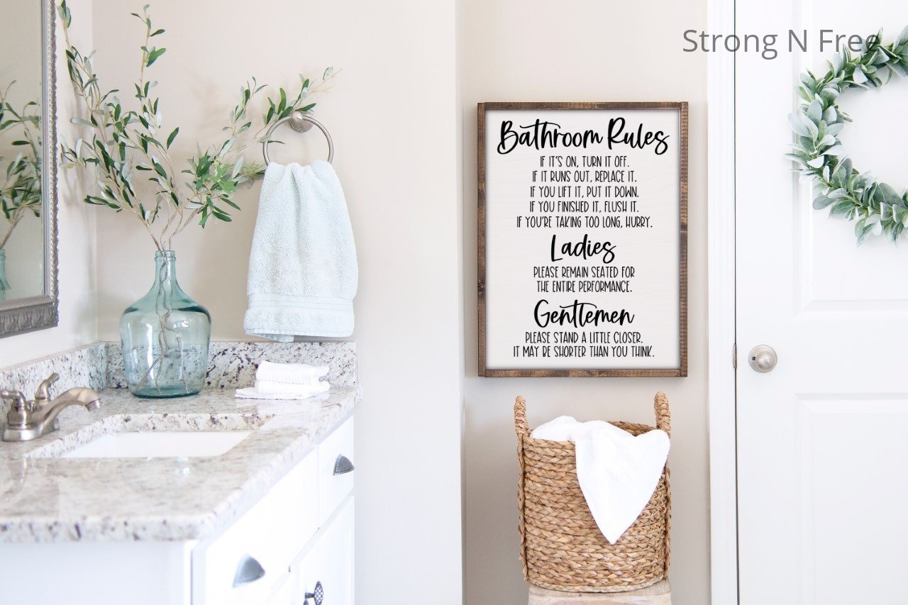 Bathroom Rules | Ladies & Gentlemen | Funny Bathroom Sign | Washroom Decor | Rustic Farmhouse Sign