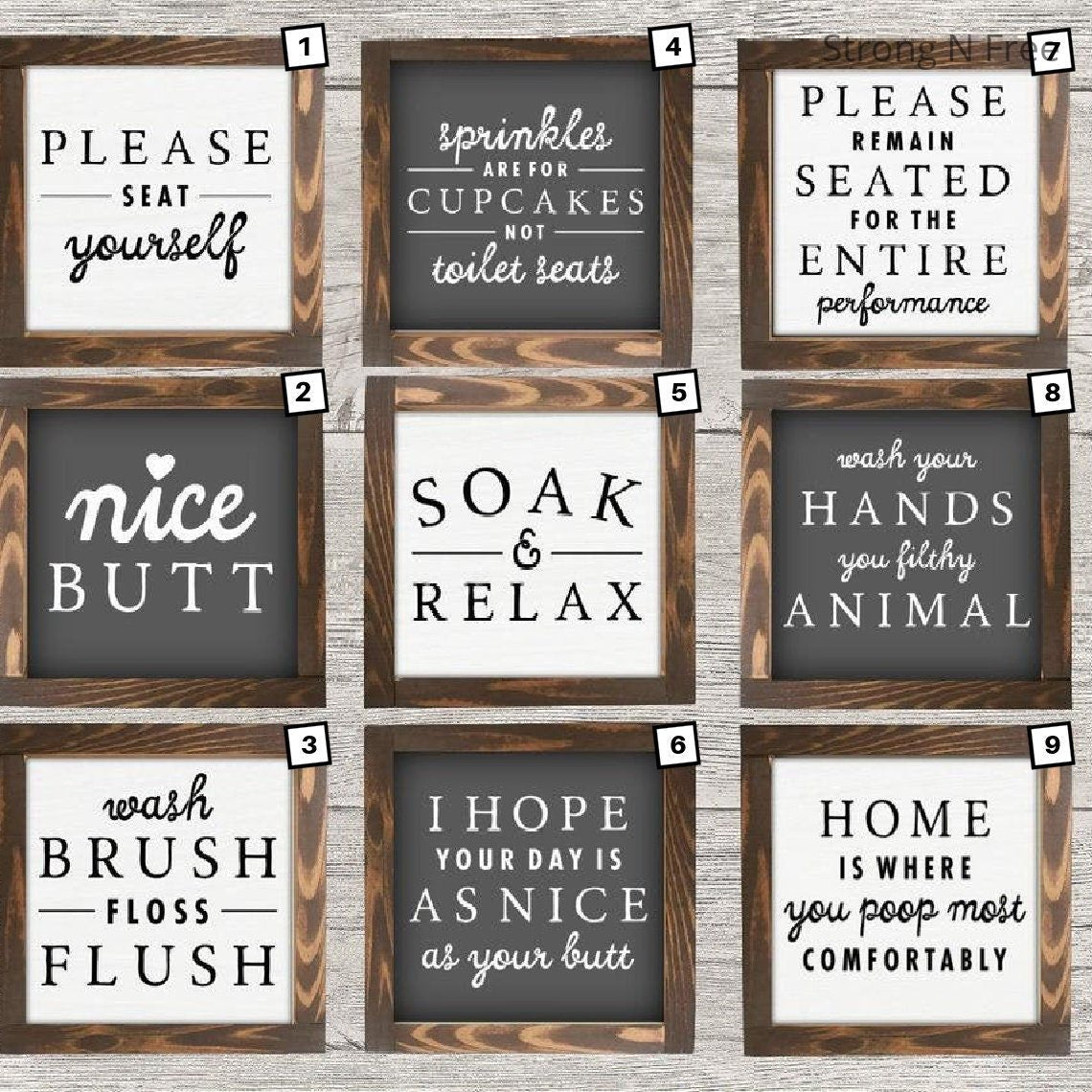 Bathroom Mini Collection Sign. Farmhouse Bathroom, Bathroom Shelf Decor, Funny Bathroom Sign, Framed Mini Sign, Bathroom Mini