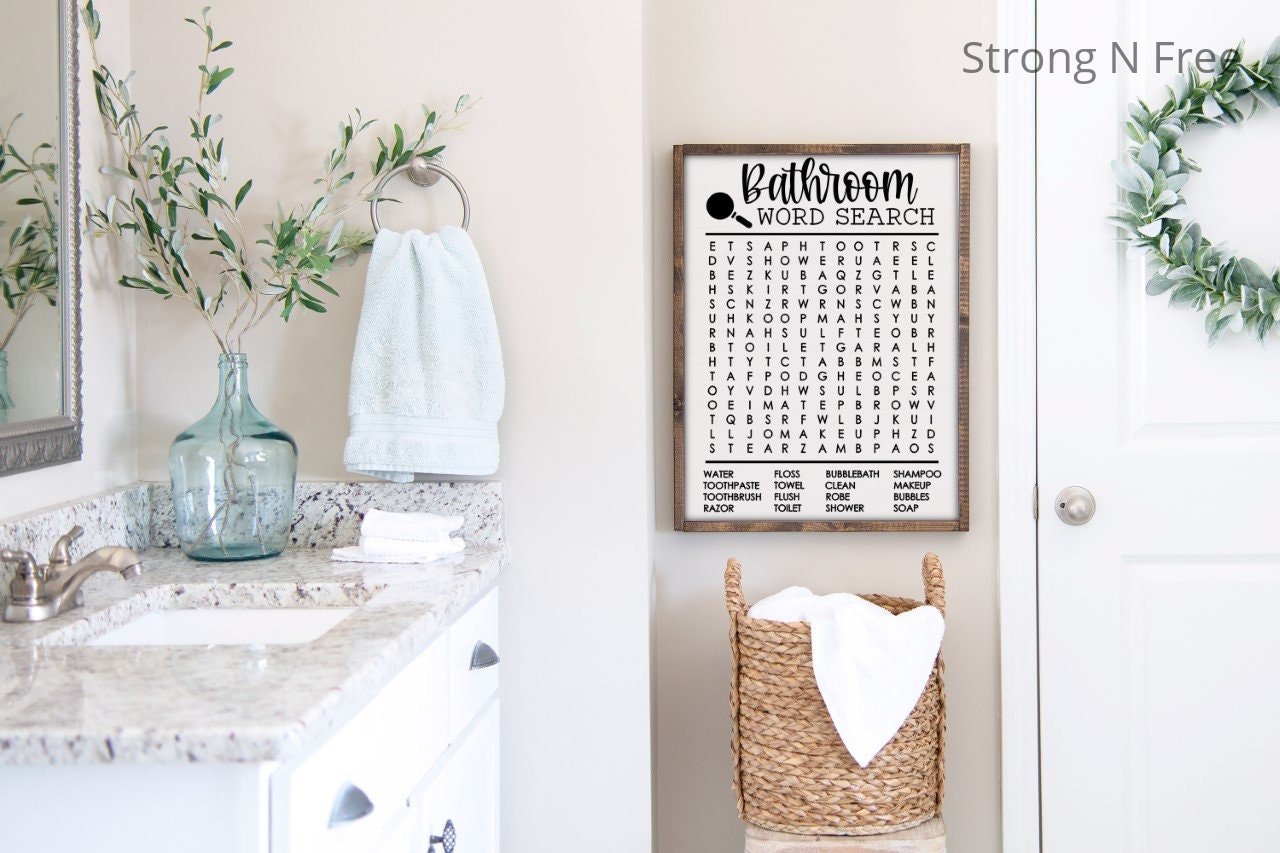 Bathroom Word Search | Funny Bathroom Sign | Word Search | Entertaining Bathroom Decor
