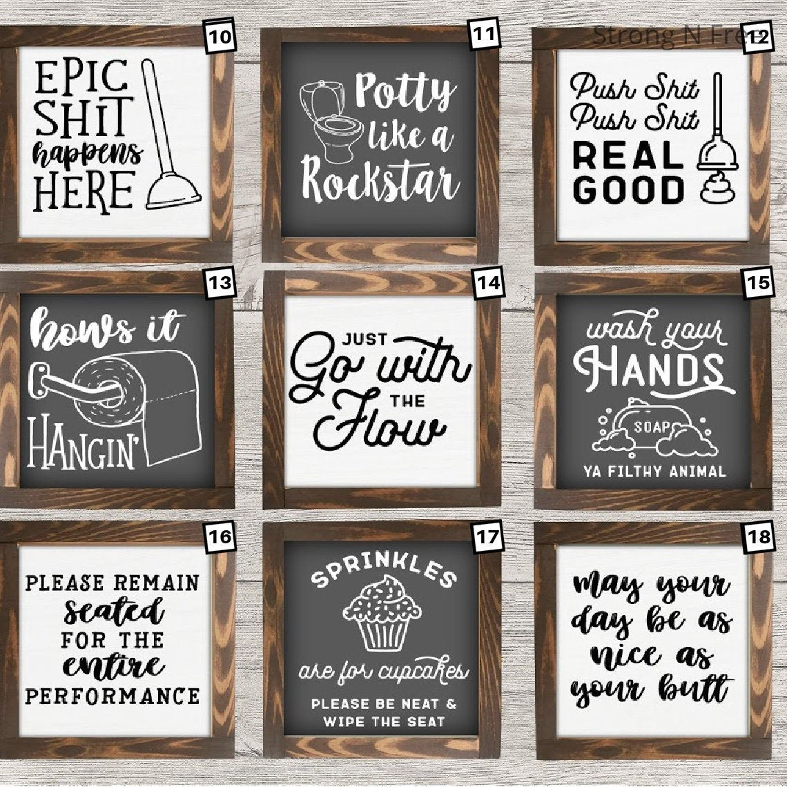 Bathroom Mini Collection Sign. Farmhouse Bathroom, Bathroom Shelf Decor, Funny Bathroom Sign, Framed Mini Sign, Bathroom Mini