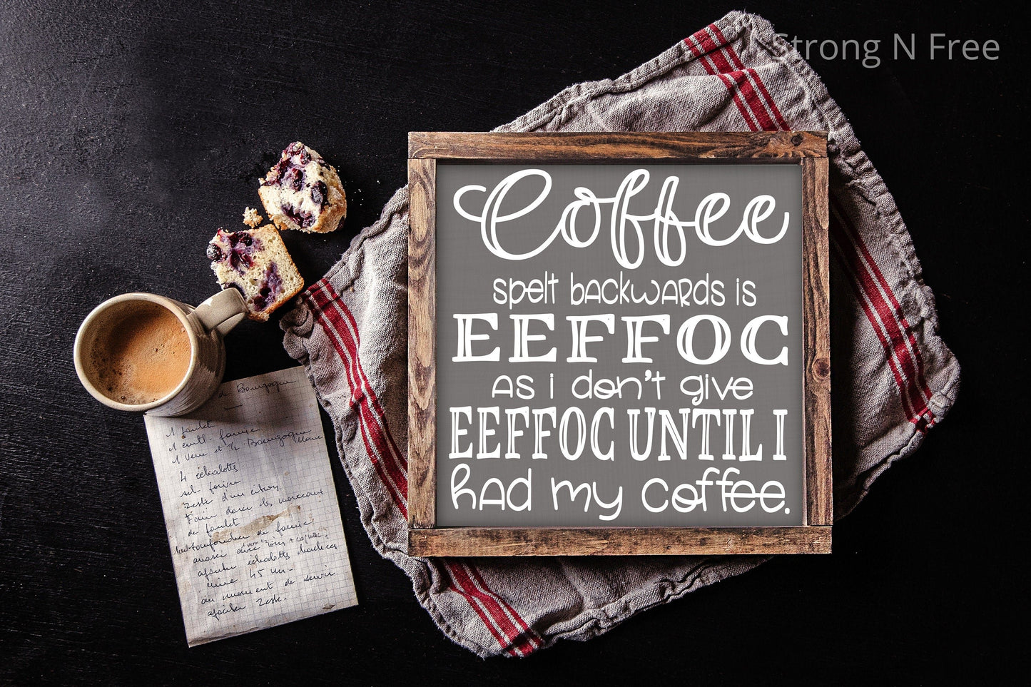 Coffee Spelled Backwards Sign | Dont Give Eeffoc | Kitchen Humor | Coffee Lover | Coffee Bar Decor | Farmhouse Boho Living Fresh Brewed