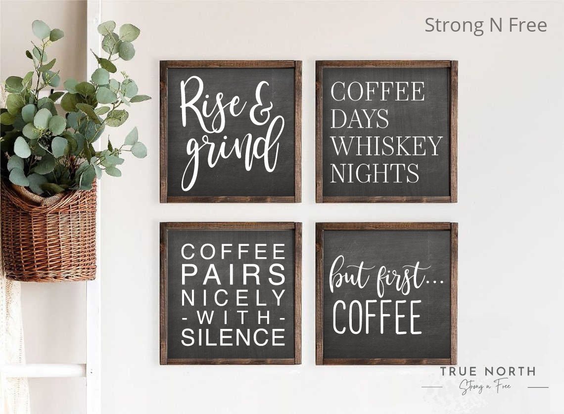Coffee Block Signs set Of 4 | Funny Coffee Bar Signs | Coffee Wood Blocks | Small Coffee Signs | Coffee Bar Decor