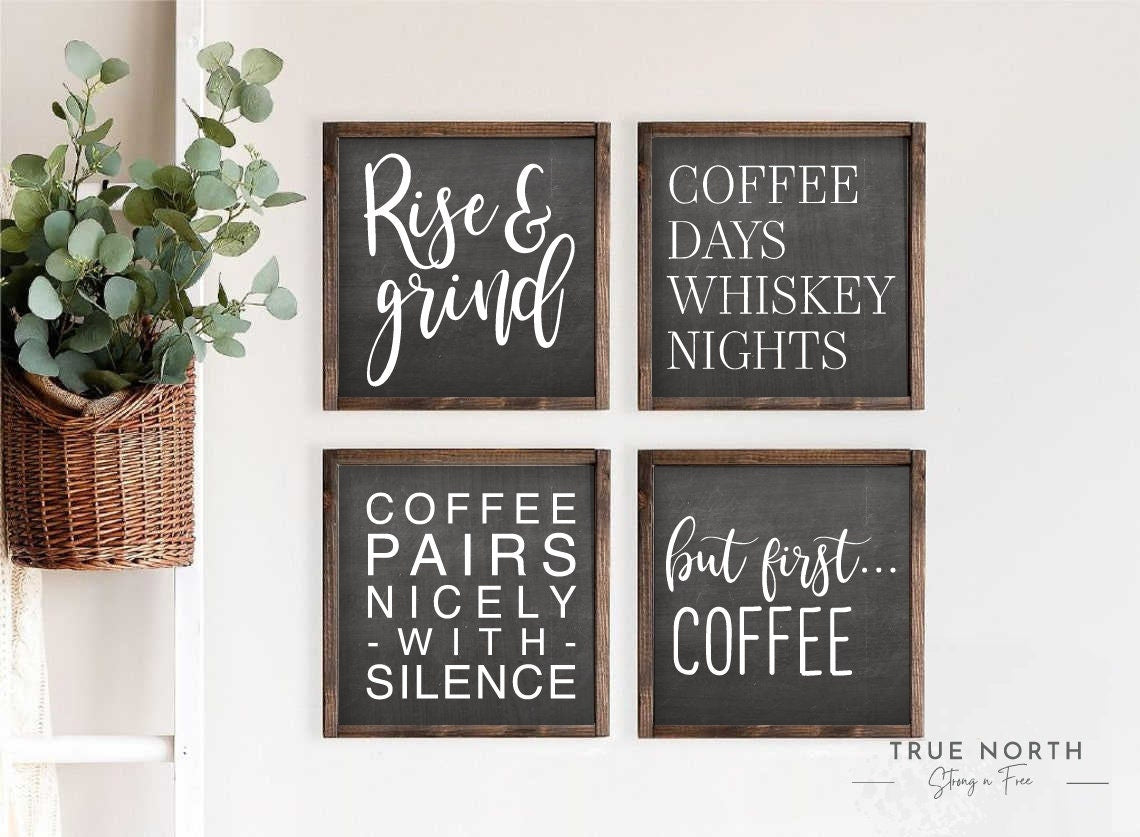Coffee Block Signs set Of 4 | Funny Coffee Bar Signs | Coffee Wood Blocks | Small Coffee Signs | Coffee Bar Decor