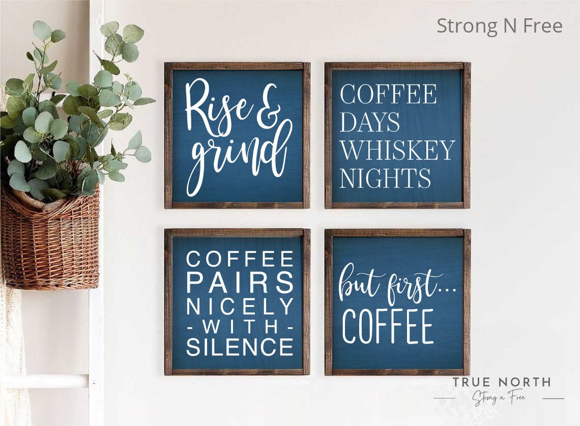 Coffee Block Signs set Of 4 | Funny Coffee Bar Signs | Coffee Wood Blocks | Small Coffee Signs | Coffee Bar Decor