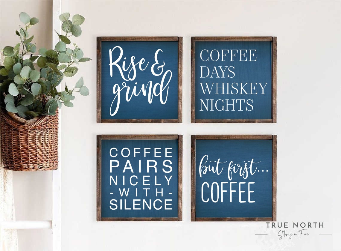 Coffee Block Signs set Of 4 | Funny Coffee Bar Signs | Coffee Wood Blocks | Small Coffee Signs | Coffee Bar Decor
