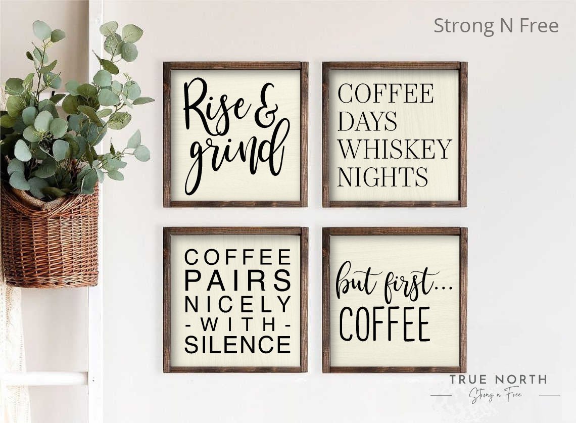 Coffee Block Signs set Of 4 | Funny Coffee Bar Signs | Coffee Wood Blocks | Small Coffee Signs | Coffee Bar Decor